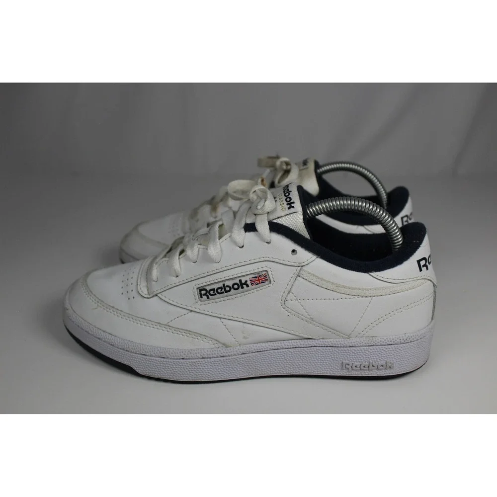 Reebok Club C 85 Mens White Navy Blue Leather Sneakers AR0457 Size 7.5